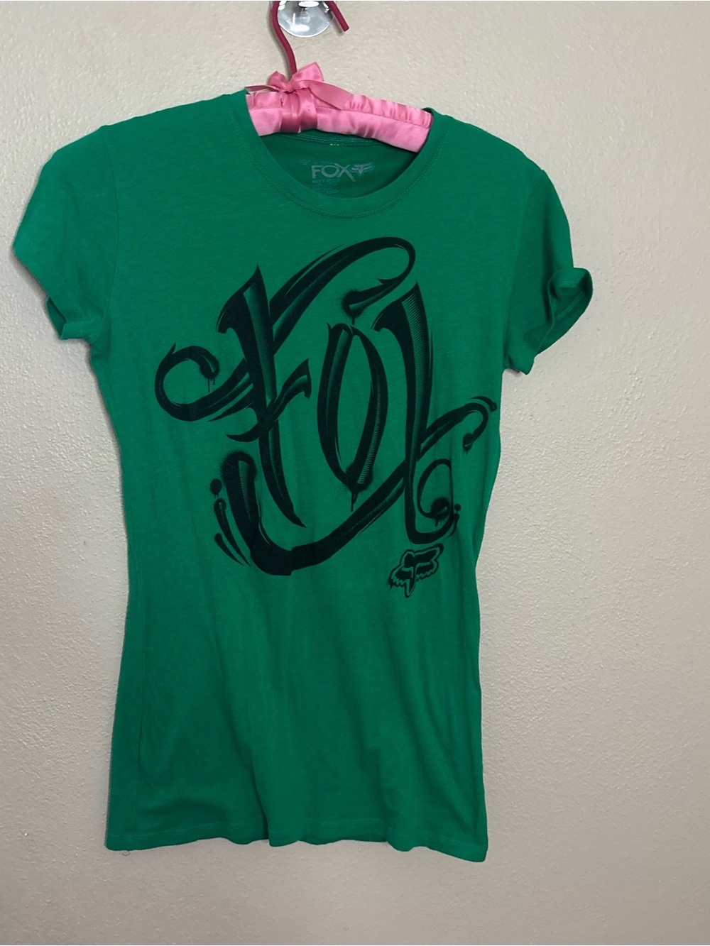 Fox Green Tee with Bold Black Script Logo M